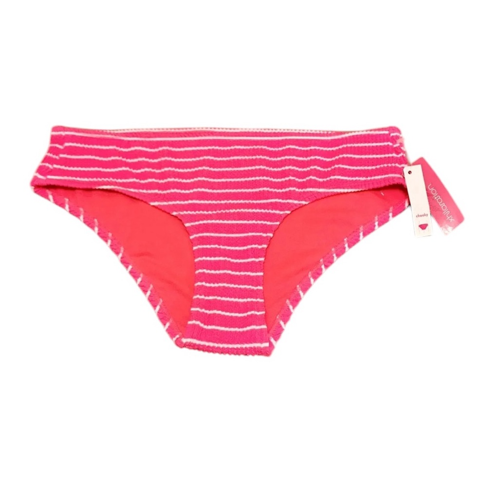 NWT Xhilaration Hot Pink and White Striped Textured Hipster Cheeky Bikini Bottom - Picture 6 of 14